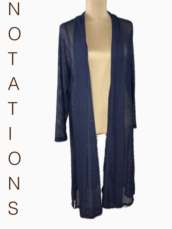 Notations Woman Sweaters - Notations Navy Open-Front Long Open Knit Cardigan